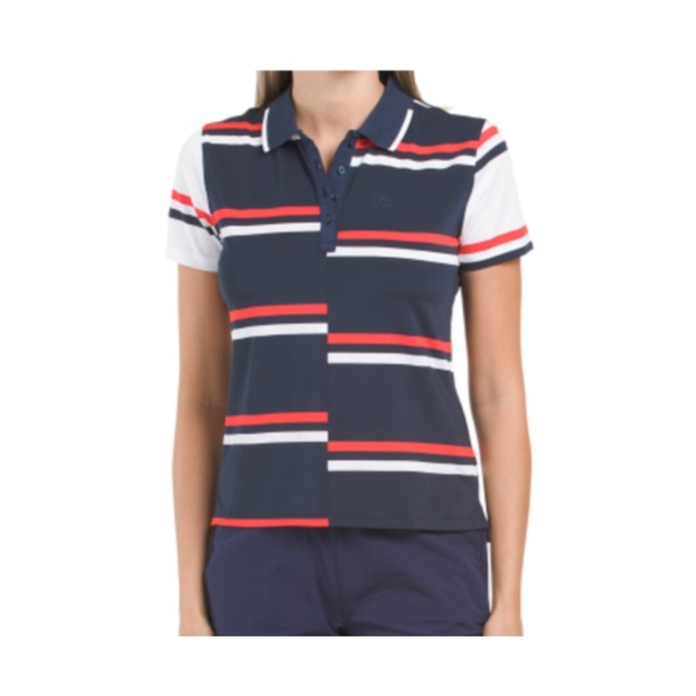 G/FORE Navy Polo Top with White and Red Stripes
